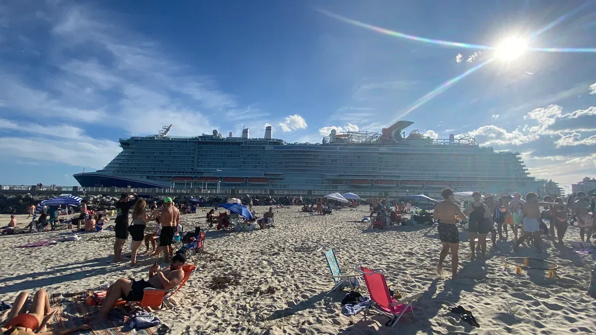 Carnival Celebration leaving Miami past the beach on a Carnival cruise from Miami