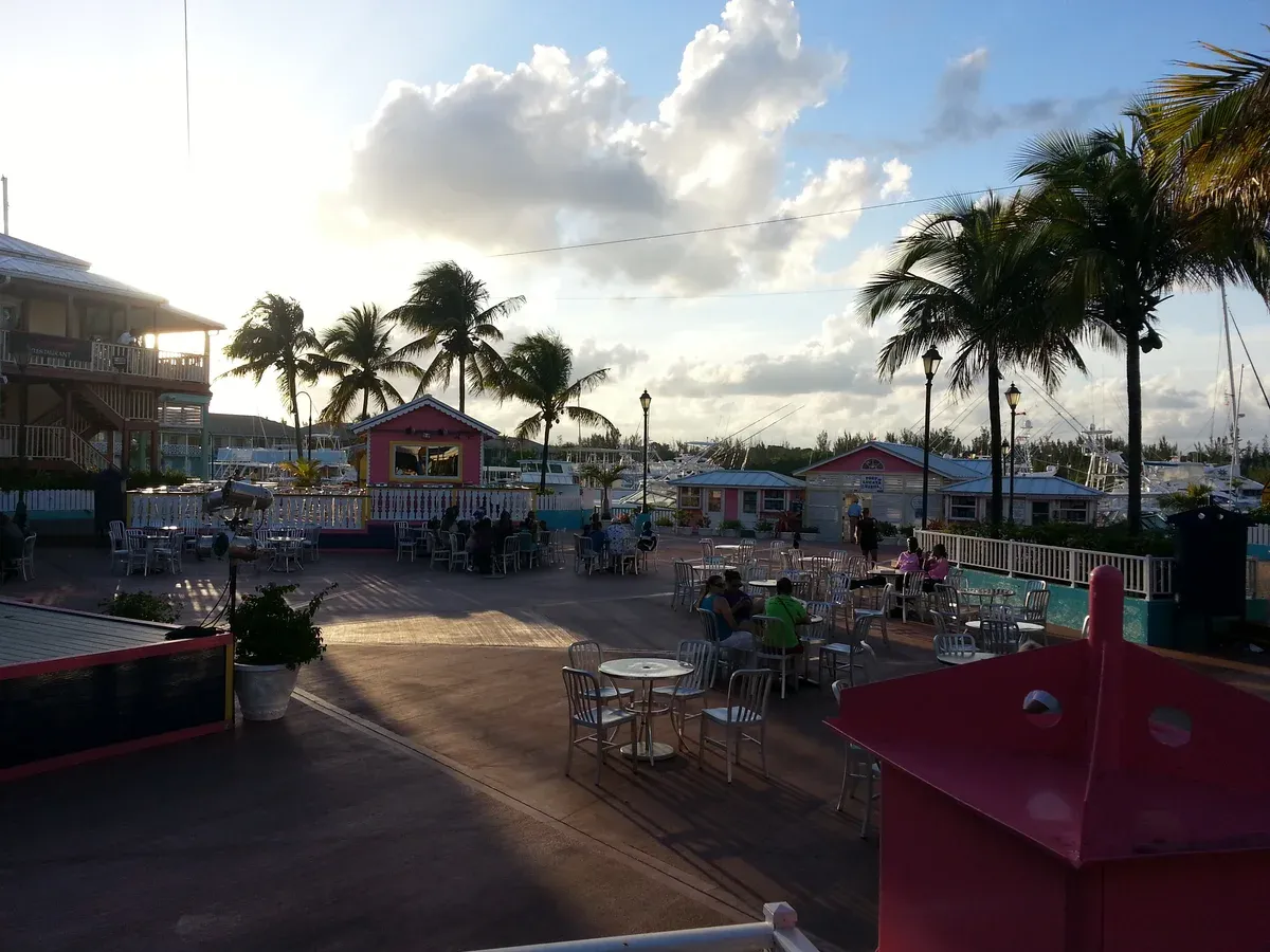Port Lucaya Marketplace terrace near the Grand Bahama cruise port