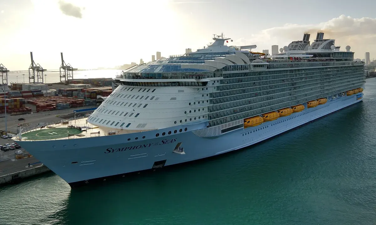 Royal Caribbean Symphony of the Seas docked at PortMiami before a Royal Caribbean cruise from Miami